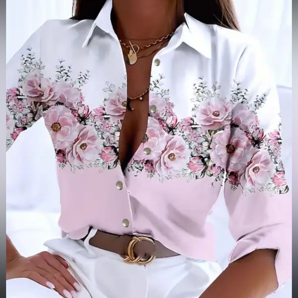 Floral Pink Women’s Blouse Plus Size XXL